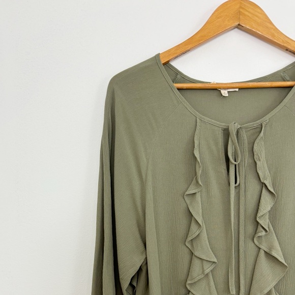 Easel Boho Green Olive Ruffle Long Sleeves Midi Dress Size Large - Picture 3 of 11